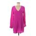 Rory Beca Casual Dress - Mini Plunge Long sleeves: Pink Solid Dresses - Women's Size Medium