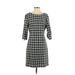 Fine Garments Carefully Selected by Bell Casual Dress - Sheath Crew Neck 3/4 sleeves: Blue Plaid Dresses - Women's Size 4