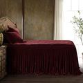 Rosdorf Park Annita Solid Faux Silk Velvet Romantic Western 3 Piece Ruffle Skirt Bedspread Set Rayon/Velvet in Red | Wayfair