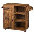 Mill Pines Kitchen Island, Storage Cabinet w/ Drawer, Kitchen Cart w/ Spice & Towel Rack, Rustic in Brown | 31.7 H x 30 W x 15.3 D in | Wayfair