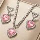 Ensemble de bijoux en cristal brillant pour femme poudre de Barbie rose pendentif en forme de cœur