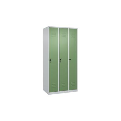 C+P Spind Classic PLUS, 3 Abteile, HxBxT 185x90x50cm, Sicherheitsdrehriegel, Hellgrau/Resedagrün von PROREGAL Image