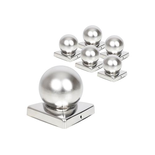 5x VOSS.garden Pfostenkappe 90 x 90mm mit Kugel, Edelstahl Schutzkappe, inkl. Schrauben
