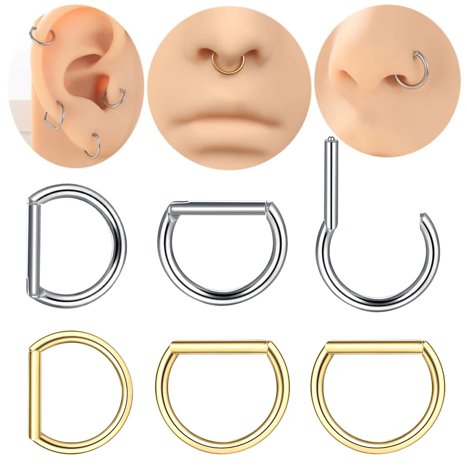 G23 Titan Piercing D Form Segment Ring Clicker Ohrknorpel Tragus Helix Lippe Nase Hoop Halb Ring Schmuck 16G 8/10/12/14mm Image