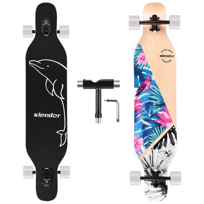 42 in. Blue Longboard Skateboard Drop Through Deck Complete Maple Cruiser Freestyle, Camber Concave