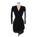 Express Casual Dress - Party V Neck 3/4 sleeves: Black Solid Dresses - Women's Size Small