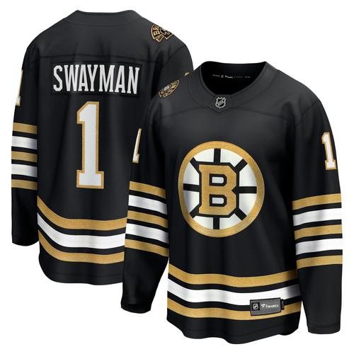 Boston Bruins Fanatics 100. Jubiläums-Heimtrikot zum Breakaway-Jubiläum – Schwarz – Jeremy Swayman – Herren