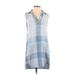 Cloth & Stone Casual Dress - Shirtdress Collared Sleeveless: Blue Print Dresses - Women's Size Small