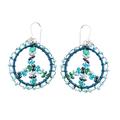 Peace & Blue Love,'Inspirational Blue Crystal and Glass Beaded Dangle Earrings'