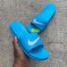 Nike Shoes | Euc Wmns Nike Benassi Solarsoft Slides Jdi Teals Aquas Whites Limit Rare Color | Color: Blue/White | Size: 8