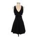 Express Cocktail Dress - A-Line V-Neck Sleeveless: Black Print Dresses - Women's Size 0