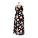 Lush Casual Dress - Midi V Neck Sleeveless: Black Floral Dresses - Women's Size 2X-Large