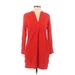 Splendid Casual Dress - Mini Plunge 3/4 sleeves: Red Solid Dresses - Women's Size X-Small
