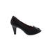 Sofft Heels: Slip On Chunky Heel Cocktail Party Black Solid Shoes - Women's Size 7 1/2 - Almond Toe