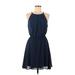 Dina Be Casual Dress - Mini Halter Sleeveless: Blue Print Dresses - Women's Size Medium