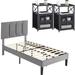 Vecelo 3 Piece Bedroom Set Upholstered/Metal in Black | Full/Double | Wayfair KHD-CY-FB04-DGRY&KHD-XF-NS04-BLK-A2