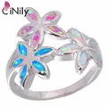 CiNily – bague en pierre opale de feu bleu rose blanc en argent plaqué marguerite fleur Boho