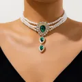 IngeSight.Z-Collier de perles multicouches pour femme tour de cou vintage long biscuits vert
