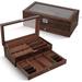 17 Stories Watch Box + Drawers Faux Leather/Velvet in Brown | 5 H x 15 W x 8 D in | Wayfair 6544325E53064952974000A0E1FA945A