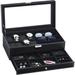 Latitude Run® Watch Box + Drawers Faux Leather/Velvet in Black | 5 H x 15 W x 8 D in | Wayfair B37C973ADD8740F294C645386D6FC789