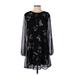 Cocktail Dress - Shift Crew Neck Long sleeves: Black Floral Dresses - Women's Size Small