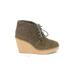 Lands' End Wedges: Green Print Shoes - Women's Size 6 - Almond Toe