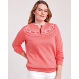 Blair Women's Printed Yoke Fleece Sweatshirt - Pink - 2XL - Womens