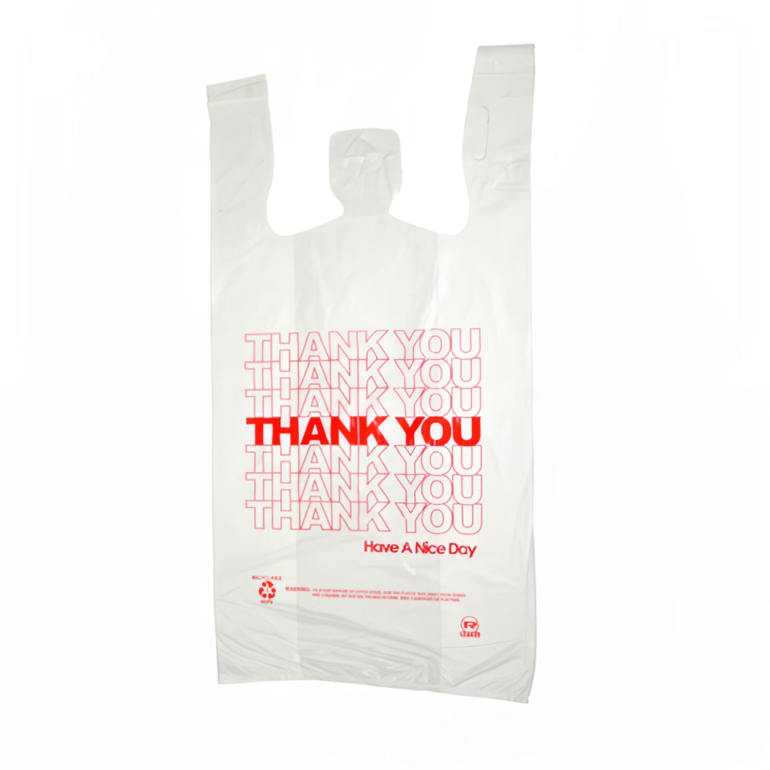 AmerCareRoyal RPTYB6 "Thank You" T-Shirt Bag - 11 1/2"L x 6 1/2"W, HDPE, White, Case of 1000