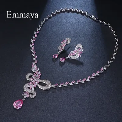 Emmaya Marke Mode Wasser Tropfen Form AAA Cubic Zirkon Drei Farben Kristall Ohrringe Halskette Set