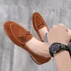 Herren-Freizeitschuhe, Nubukleder, echtes Leder, für Herren, trendige Schleife, Party, Hochzeit, Loafer, flache Herren-Fahrmokassins, EUR-Größen 38–48