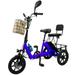 ARTUDATECH Foldable 3 Wheel Electric Tricycle 350W 48V Electric Trike with Front & Rear Basket for Men Women Senior Blue