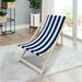 Blue Stripe Populus Wood Sling Chair Folding Beach Lounge Chair for Adults Tanning and Lawn Relaxation