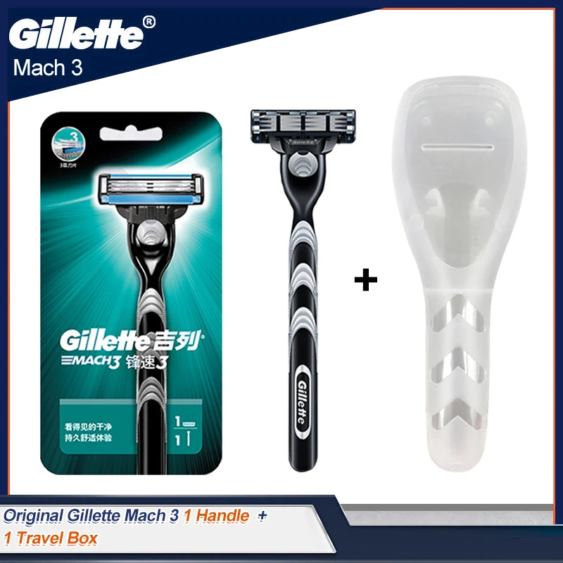 Original Gillette Mach 3 Herren-Handrasierer, Rasier-Sicherheitsrasierer, Gesichts- und Bart-Haarentfernung mit Ersatzklingen, Reisebox Image