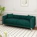 3 Seat Sofa Couch, Velvet Loveseat Sofa Modern Button Tufted Backrest Couch with Nailheads Arms and 2 Pillows, Green