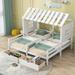 Twin Size House Platform Beds with Two Drawers for Boy and Girl Shared Beds,Combination of 2 Side by Side Twin Size Beds