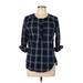 Nine West Long Sleeve Blouse: Blue Checkered/Gingham Tops - Women's Size Large