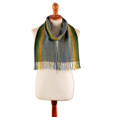 'Multicolored Striped Fringed Hand-Woven 100% Alpa...