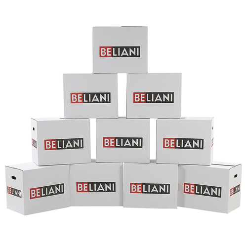 Umzugskarton Weiß EB-Wellpappe im Zehnerpack mit Beliani-Logo für schwere Sachen bis 30 Kg Aufbewahrungsbox Faltkarton Wohnaccessoires