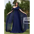 Lucyinlove Luxury Chiffon Streamer Navy abito da sera lungo 2024 abito elegante damigella d'onore