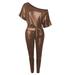 BELLZELY Womens Tops Long Sleeve Clearance Women s Rompers Fashionable Faux Leather Strap off Shoulder Cute Bodysuit Lady s Jumpsuits