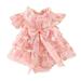 Ykohkofe Baby Girl Romper Pink Lace Print Fly Sleeve Harness Outside Bodysuit Romper Jumpsuit Baby Girl Shorts Shot Sleeve Leotard Baby Girl Romper 12-18 Months Cotton Baby Clothes Fuzzy Leotard