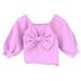 Meuva Kids Toddler Baby Girls Solid Bowknot Long Ruffled Sleeve Blouse Tops Outfits Clothes Baby Girl Clothes Winter Baby Coils Little Girl Long Sleeves 5t Long Sleeve Shirts Girls T Strap