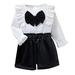 EHQJNJ Baby Girl Outfits 12-18 Months Romper Kids Toddler Baby Girl Fall Outfit Long Sleeve Bowknot Ruffle Shirt Top Leather Mini Short Pants 2Pcs Clothes Set White Patchwork