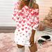 Leesechin Couple Shirts Clearance Women Loose Comfy Heart Print Valentine s Day Pullover Round-Neck Long Sleeve Off The Shoulder Dress
