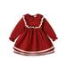 Musuos Baby Girls Christmas Dress Long Sleeve Lace Trim Ruched Party Mini Dresses