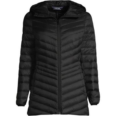 Wanderweight Down Ultralight Packable Jacket with Hood, Women, size: 20, regular, Black, Nylon/Down, by Lands' End