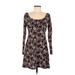 Topshop Casual Dress - A-Line Boatneck Long sleeves: Red Floral Dresses - Women's Size 6