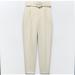 Zara Pants & Jumpsuits | Nwot Zara High Waisted Belted Pleated Trouser Pant | Color: Cream/White | Size: M