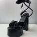 Urban Outfitters Shoes | Black Faux Leather Chunky Platform Lace Up Heels, Size 6.5 | Color: Black | Size: 6.5