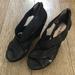 Nine West Shoes | Nine West Quicken Peep Toe Black Leather Wedge Women's Size 6 | Color: Black | Size: 6